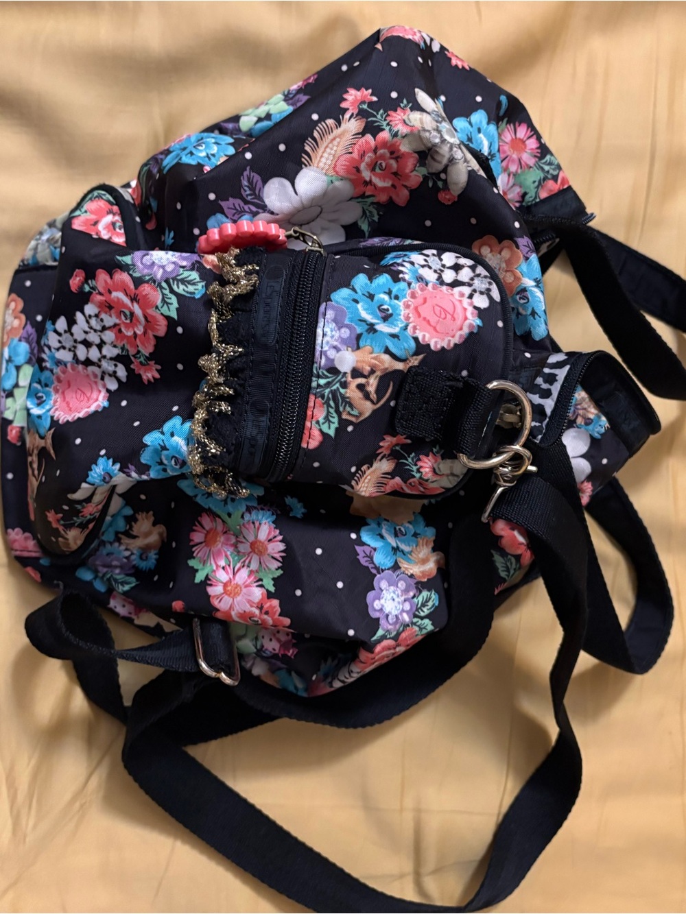 Floral satchel Tote Bag with black Base - Picture 5 of 8